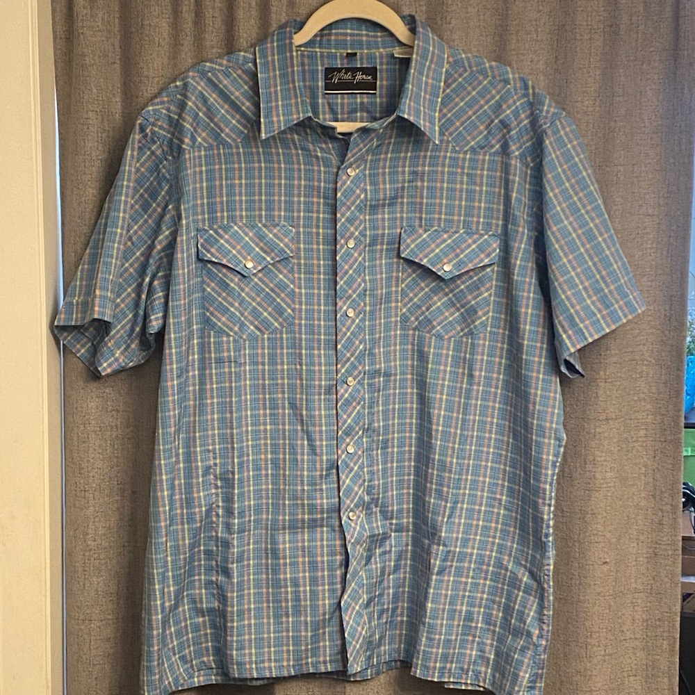 White Horse Mens Western Button up Shirt Short Sleeve Size XL
